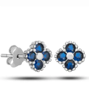Zilveren oorbellen meisjes zirkonia | blauwe bloem