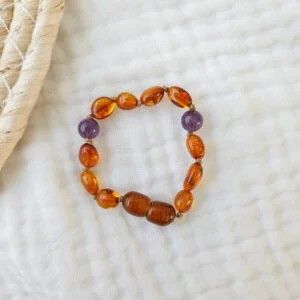 Barnsteen armband | amethist - cognac
