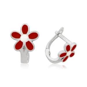 Zilveren oorbellen meisjes | rode bloem