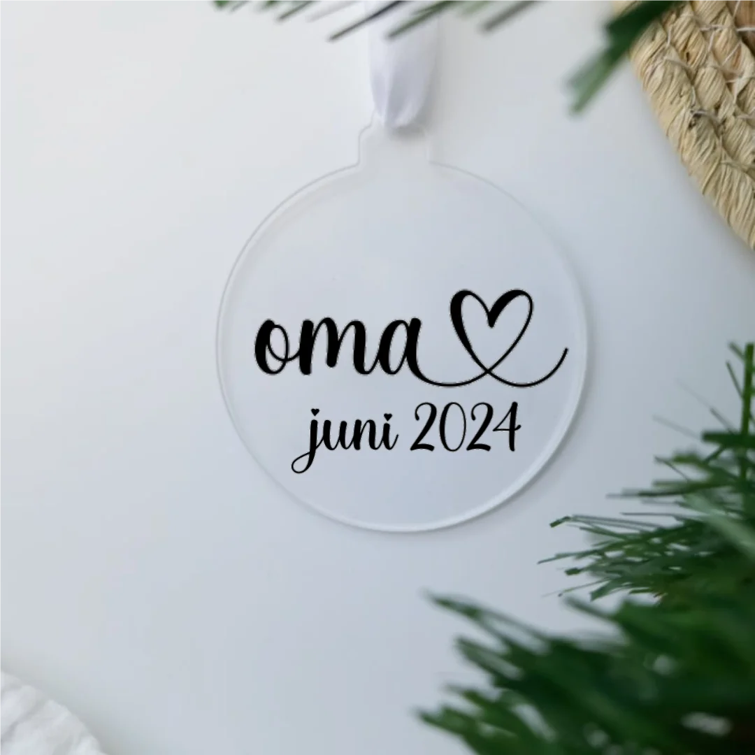 Kerstbal plat acryl zwangerschapsaankondiging | oma