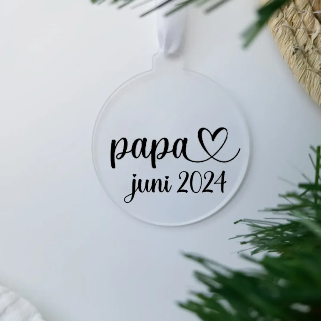 Kerstbal plat acryl zwangerschapsaankondiging | papa