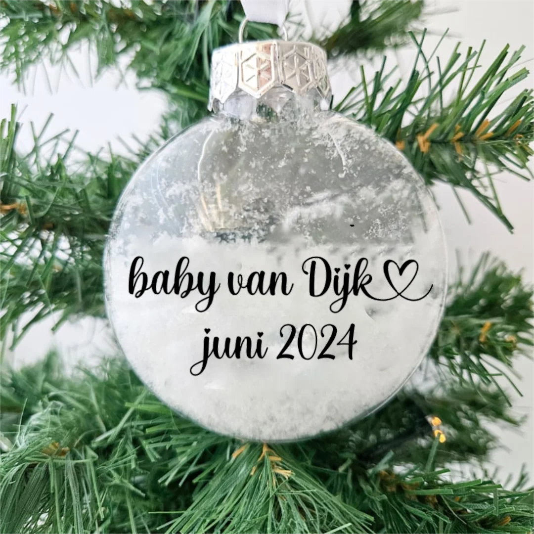 Kerstbal plat zwangerschapsaankondiging | baby achternaam