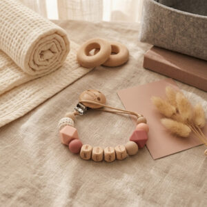 Speenkoord met naam | zalmroze - klei