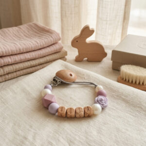 Speenkoord met bloem | lila - wit parelmoer