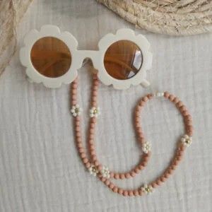 Zonnebrilkoord met bloemen | peach