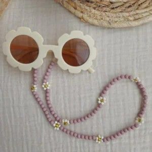 Zonnebrilkoord met bloemen | hazelnoot