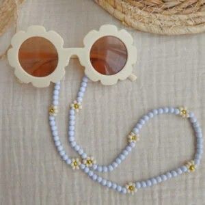 Zonnebrilkoord met bloemen | lichtblauw