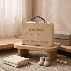 Houten koffer | naam en geboortegegevens